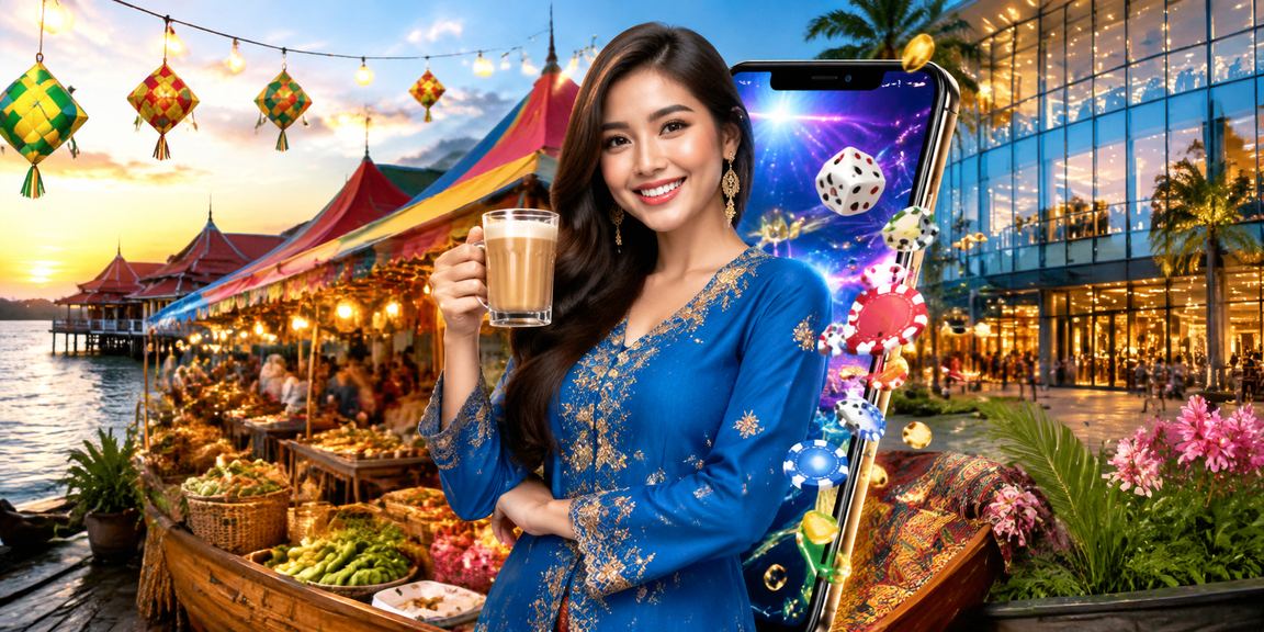 Pengguna wanita Malaysia mengakses platform mudah alih kasino dengan baju kurung di Kota Bharu