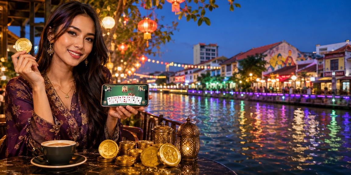 Pengguna Malaysia bermain permainan kad rummy secara santai gaya Melayu di Melaka
